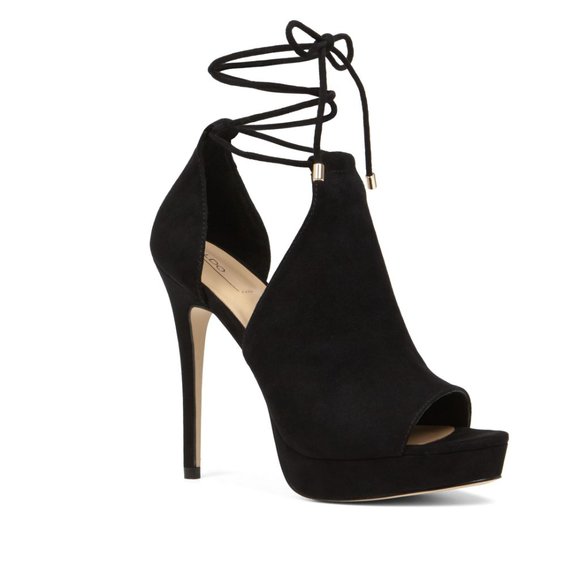 Aldo Black Ankle Lace Up Heeled Sandals - Picture 2 of 6